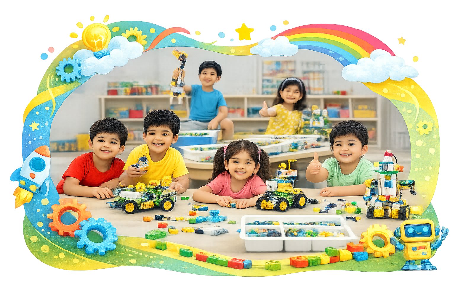 Children building with Lego Cubotics at Vasishtha Activity Centre