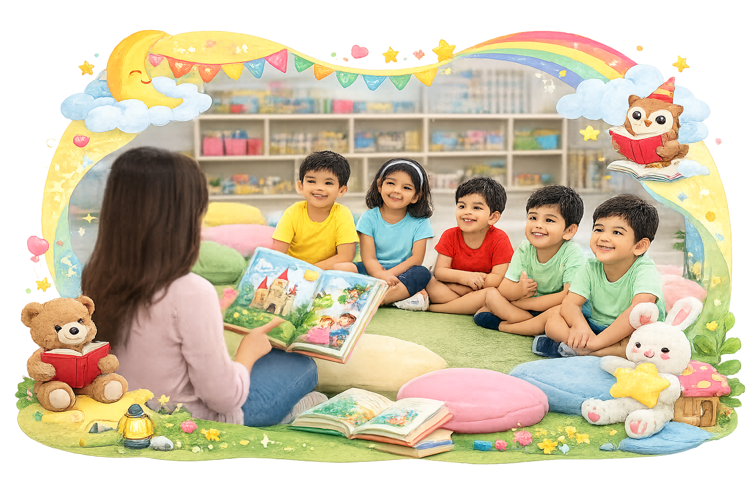 Children enjoying a storytelling session at Vasishtha Activity Centre