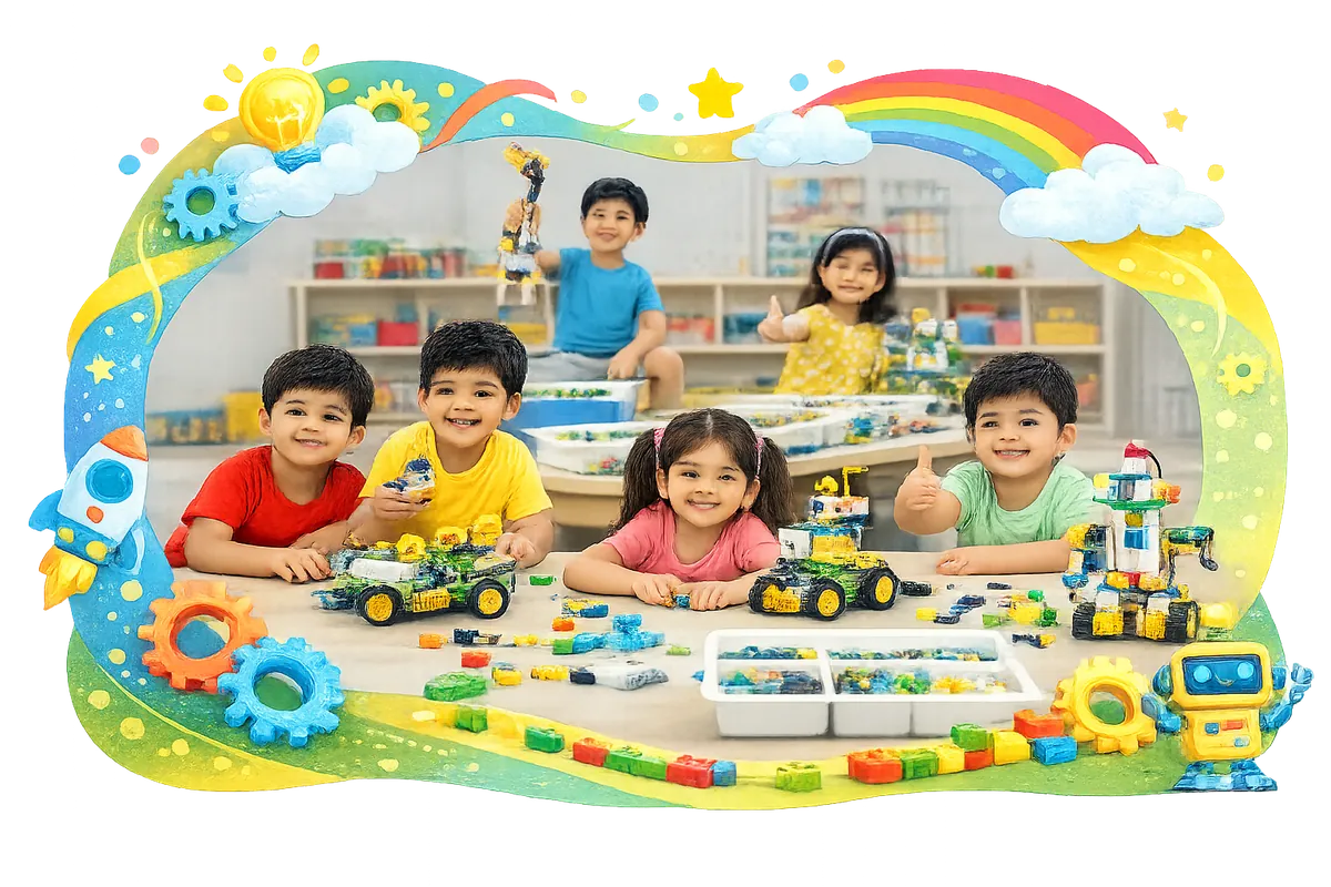 Children building with Lego Cubotics at Vasishtha Activity Centre