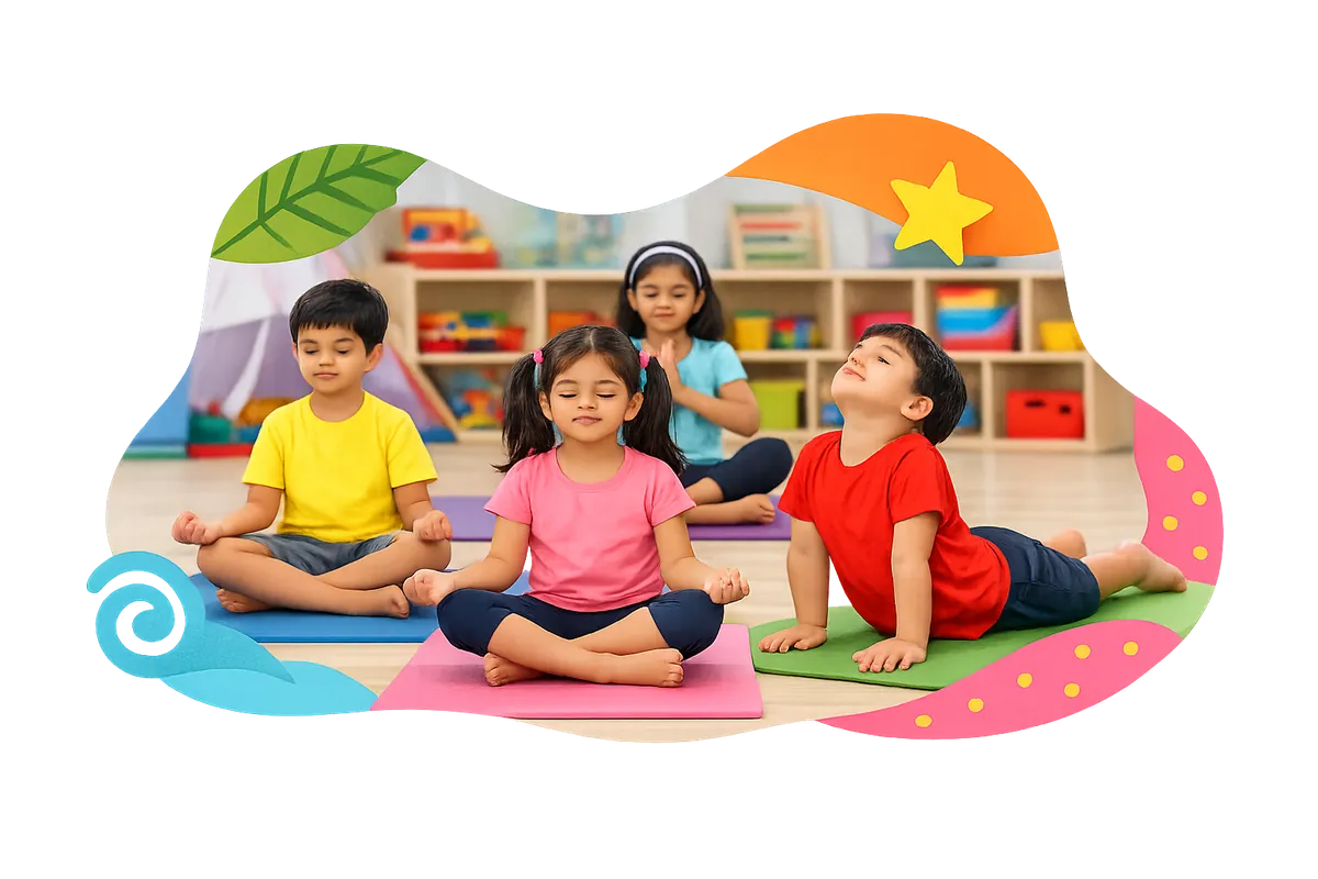 Children practicing yoga at Vasishtha Activity Centre