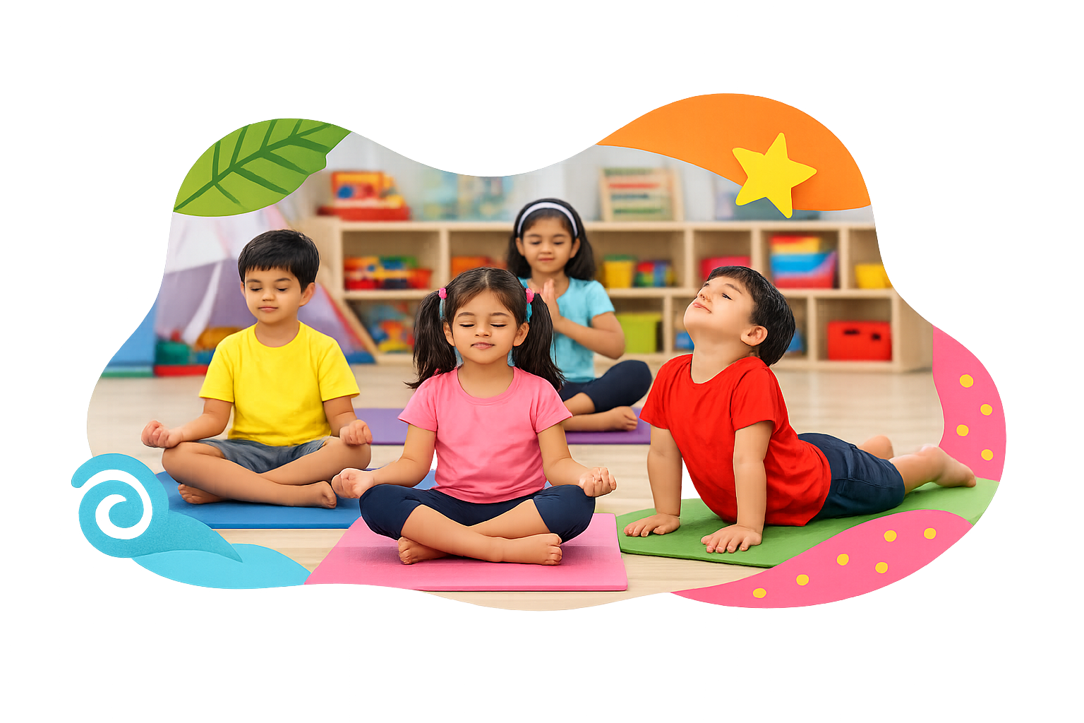 Children practicing yoga at Vasishtha Activity Centre